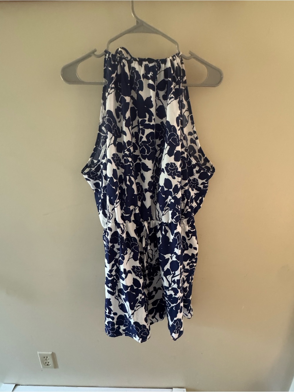 SHEIN Navy and White Floral Halter Romper - Curve